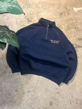 College House Vintage West Virginia University Quarter-Zip Sweatshirt Navy L